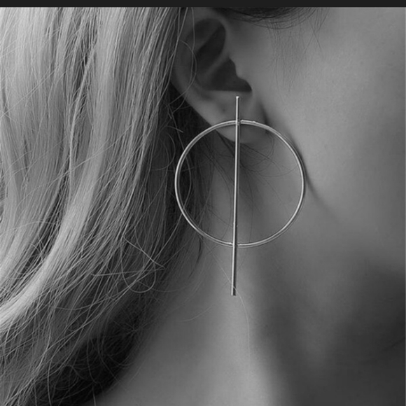 SILVER Large geometric circle earrings - Picture 4 of 5